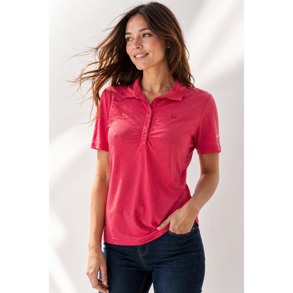 Pink Dri Fit Polo Shirt Short Sleeve Button Front Women’s Large
